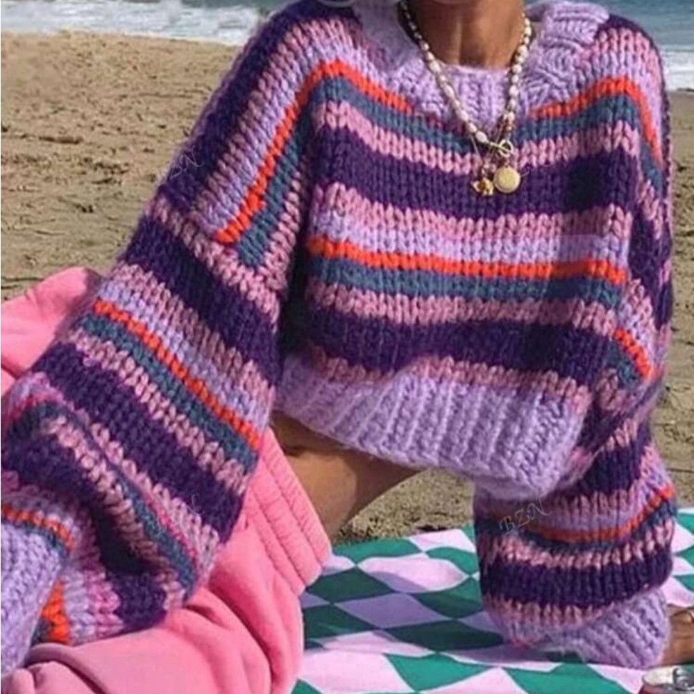 🌙SHEIN Cropped Striped Purple and Pink Women's Sweater🌙